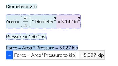 Calculate force from pressure and area, then convert force to kips.