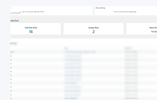 The AI Bot Detection screen logs and tracks visits from search engine crawlers and AI bots. It shows total bot activity, unique visitors, and upcoming crawls, giving clear insights into indexing and how AI engines interact with the site.