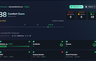 The domain report showing the Comfort Score.