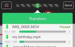 live progress bar for multiple files upload/download.
If you click on one of the transfers files you can put pause / resume or you can cancel it