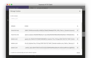Easily view and manage cookies in a simple yet powerful interface. Cookies are automatically stored and sent with every request, just as you would expect.