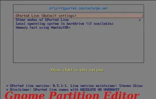 GParted Live boot menu. 