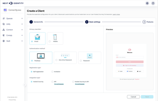 Next Identity's no-code client registration enables anyone to quickly provision new integrations with an emphasis on passkeys and other passwordless options.