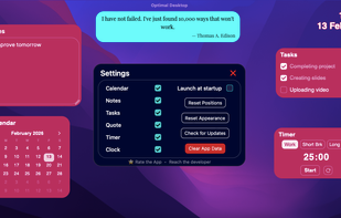 Settings panel to toggle widget on or off and more control.