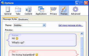 Preferences window, theme selector