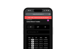 Mobile Web Application Equity Block Trades / Dark Pool View