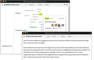 Use built-in editor to create encrypted, interactive text notes, mind maps and spreadsheets, integrated with Tasks and other documents.