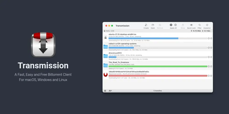 Transmission 4.1  brings IPv6 support, boosts µTP performance & adds sequential downloads
