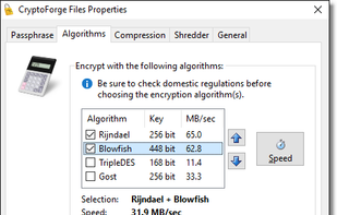 Select your preferred encryption algorithm. It also supports multiple encryption (using more than one algorithm simultaneously)