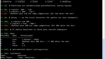 Time-saving features: TAB completion, automatic parentheses and quotes for function calls and information about defined variables