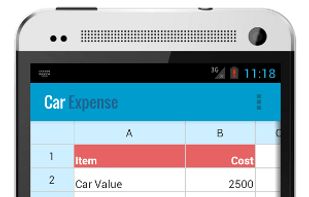 
Spreadsheet

    Best in class scroll experience
    Complete cell text formatting (bold, italics, background color ... etc)
    Formula support with entry helper
    Formulas can reference other formula cells
    Inserting/Deleting rows and columns with automatic formula range correction
    Save as excel(.xls) files on SD card
    Add reminders

