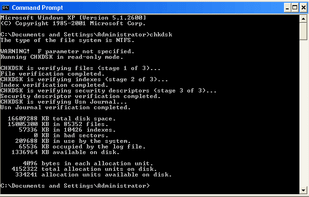 chkdsk running in cmd