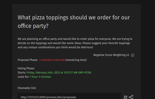 An example process about deciding what pizza to order, displaying the proposals phase