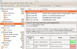 Reading news feeds in an email client like interface.