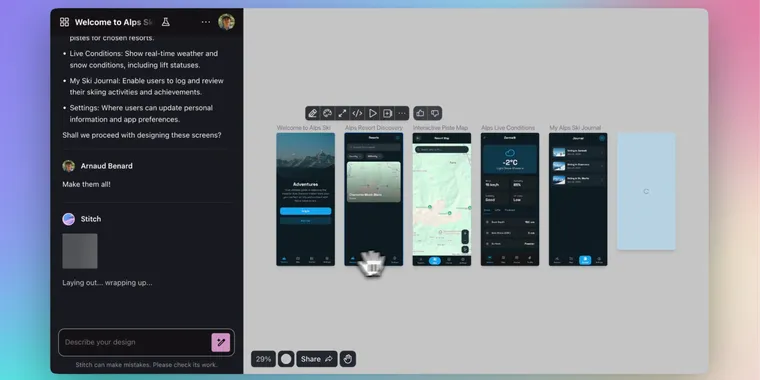 Google Stitch introduces design variants, canvas organization & easy sharing image