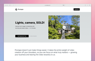 Picstape homepage showing an example video.