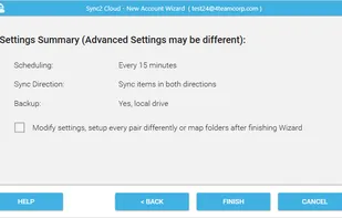Sync2 Cloud Setup wizard summary