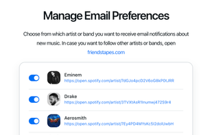 Bands/artists subscription management page