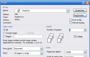 Select the FinePrint driver from the Print dialog box
