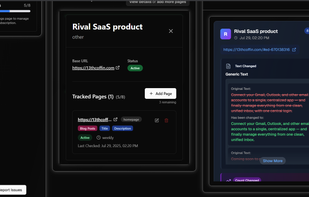Dashboard summary of changes detected by Perch Intel