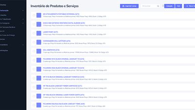 Inventory page for all your products and services
