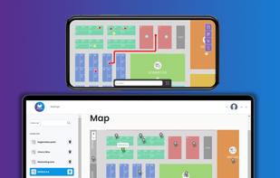 With Meetinga’s interactive mapping feature, upload a map with important points or locations on it. Your participants can navigate their way from one location to another. Additionally, filter and sort the exhibitors and easily find them on the map.