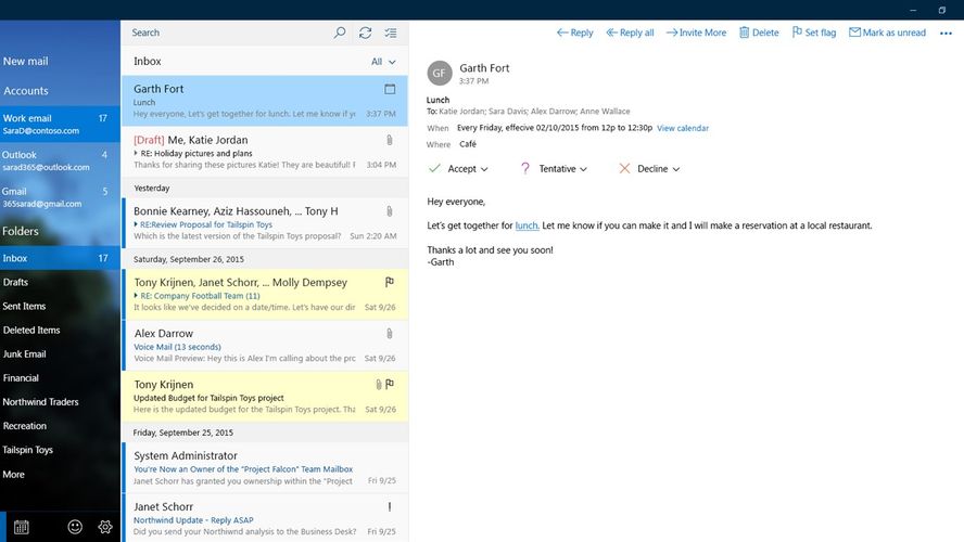 Microsoft Mail and Calendar: Mail and Calendar apps already built in