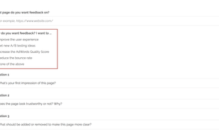 You can select the goal you want to achieve with the user feedback and the questions you want to ask