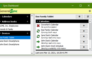 GeneralSync Dashboard on PC, showing sync relations with a single device.