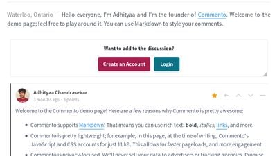 This is what an example comments section looks like. Commento allows nested/threaded comments, OAuth, markdown, and much more.