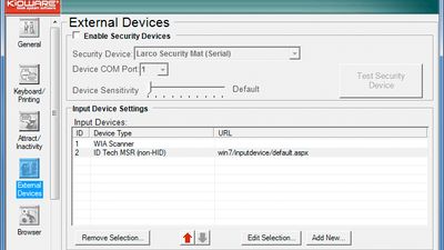 KioWare Kiosk for WIndows, Configuration Tool, External Device Setup