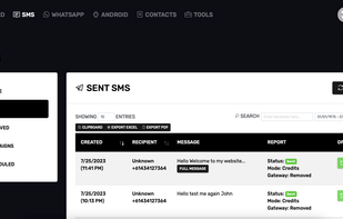 Netcapz Sent SMS on Dashboard