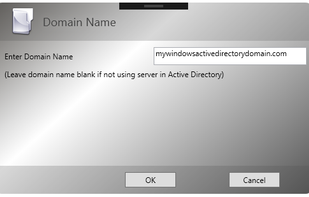 First dialog screen asks for domain name if using active directory