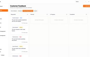 Once the feedback is flagged as a feature request, But report or Technical issue. It will be added to the feature request board for automatic tagging.