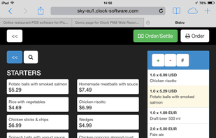 Opened menu group with order summary, modifiers and other options