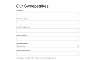 An example sweepstakes created with Awesome Forms.