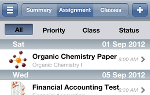 Assignments Page - Sort assignments by Priority, Class, Status