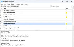 Suitable for note-taking with an optional general note field at the bottom of the application window, as well as support for paged grouping and all task management features.