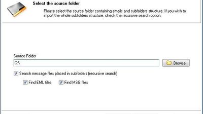 The source folder containing EML, MSG files and folders