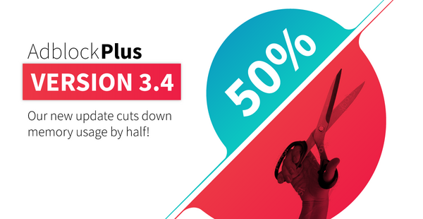 Version 3.4 of Adblock Plus has released, cuts down its memory usage by 50%