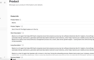 One form with the core product and company data