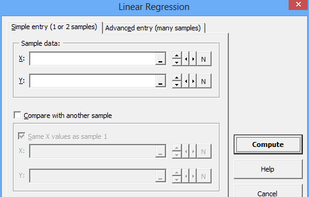 Simple linear regression dialog