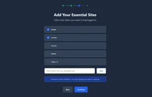 Add essential sites to whitelist - pre-populated suggestions for Google, YouTube, Amazon, GitHub
