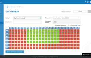 PMC Schedule

Assign resources using weekly “parking” schedules - typically, parked in the early morning hours during the week, on Saturday and Sunday, and also late at night. Or let ParkMyCloud analyze utilization data patterns to suggest optimized schedules.