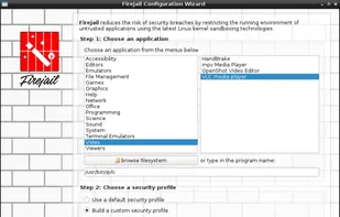 Firejail user interface: choosing the application
