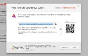 Adding Funds to a BAT Account in the Brave Browser