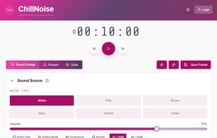 ChillNoise homepage, with play button and controls