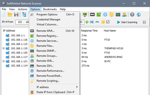 Main application window with the Options menu expanded