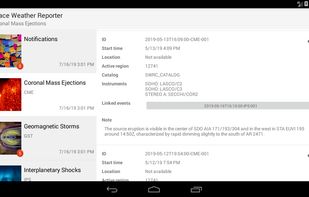 Space Weather Reporter running on a tablet