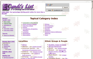 Cyndi's List screenshot 1